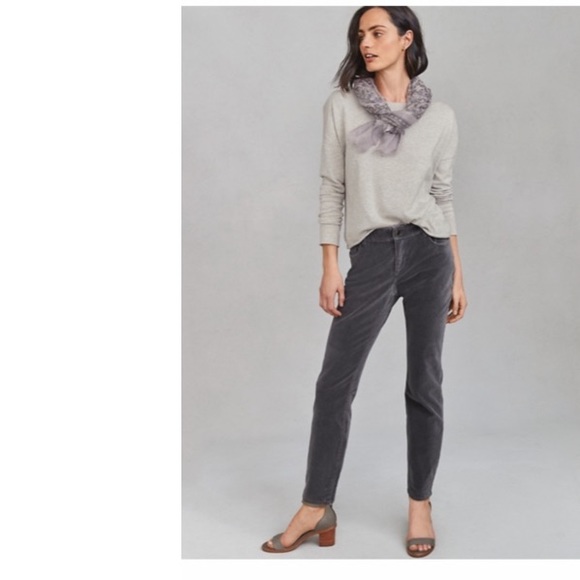 Garnet Hill Velvet Slim Fit Mid Rise Stretch Ankle Pant 8 Petite Grey - Picture 2 of 10